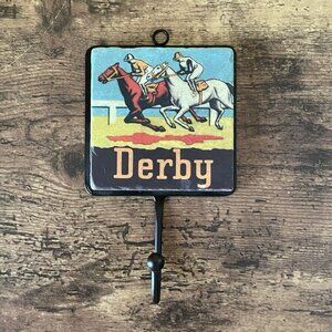 Horse and Hound Kentucky Derby Race Wall Coat Hook Equestrian Decor Marble Tile